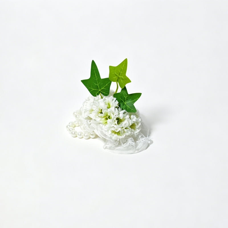 Forget-Me-Not Boutonniere and Wrist Corsage Set, Silk-Like Fabric, White, Perfect for Weddings and Parties