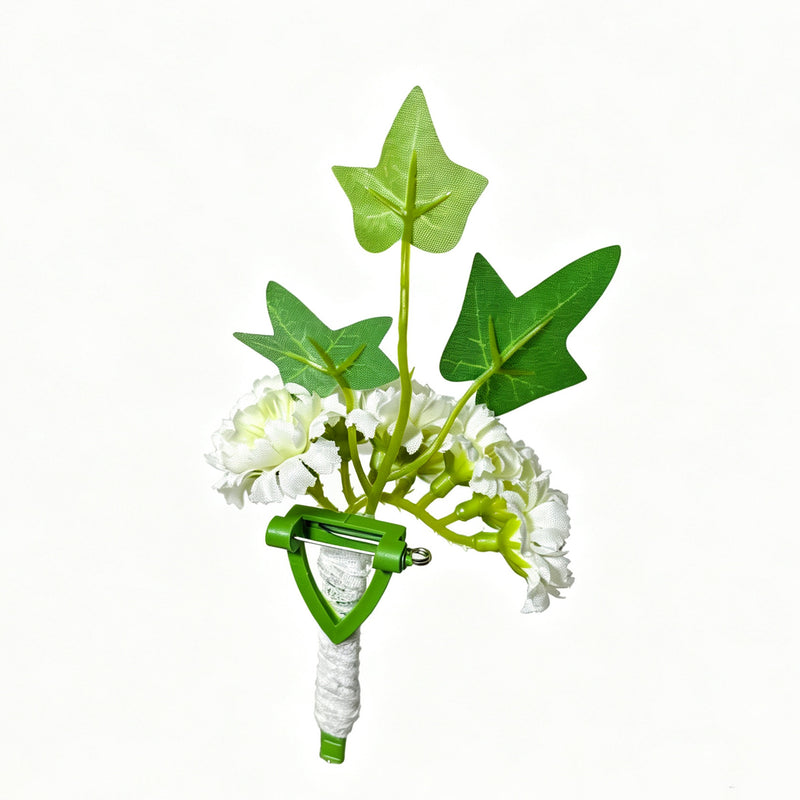 Forget-Me-Not Boutonniere and Wrist Corsage Set, Silk-Like Fabric, White, Perfect for Weddings and Parties