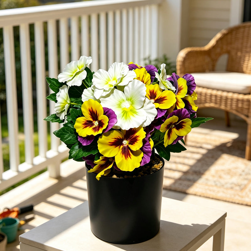 11" Artificial Pansy Potted Plant, Silk-Like Fabric, Perfect for Home Decor, Weddings, and Events