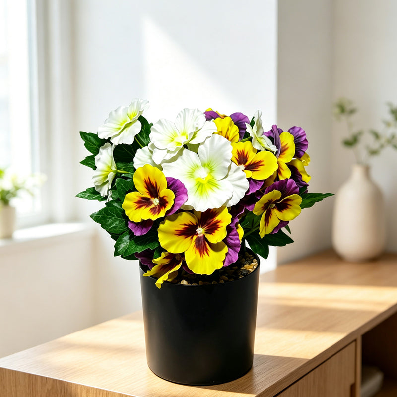 11" Artificial Pansy Potted Plant, Silk-Like Fabric, Perfect for Home Decor, Weddings, and Events