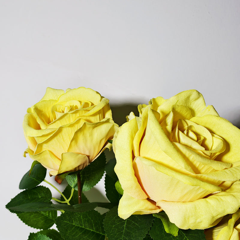 Artificial Silk-Like Yellow Rose Bush with 6 Blooms, 16" Tall, Perfect for Weddings, Home Decor, and Events