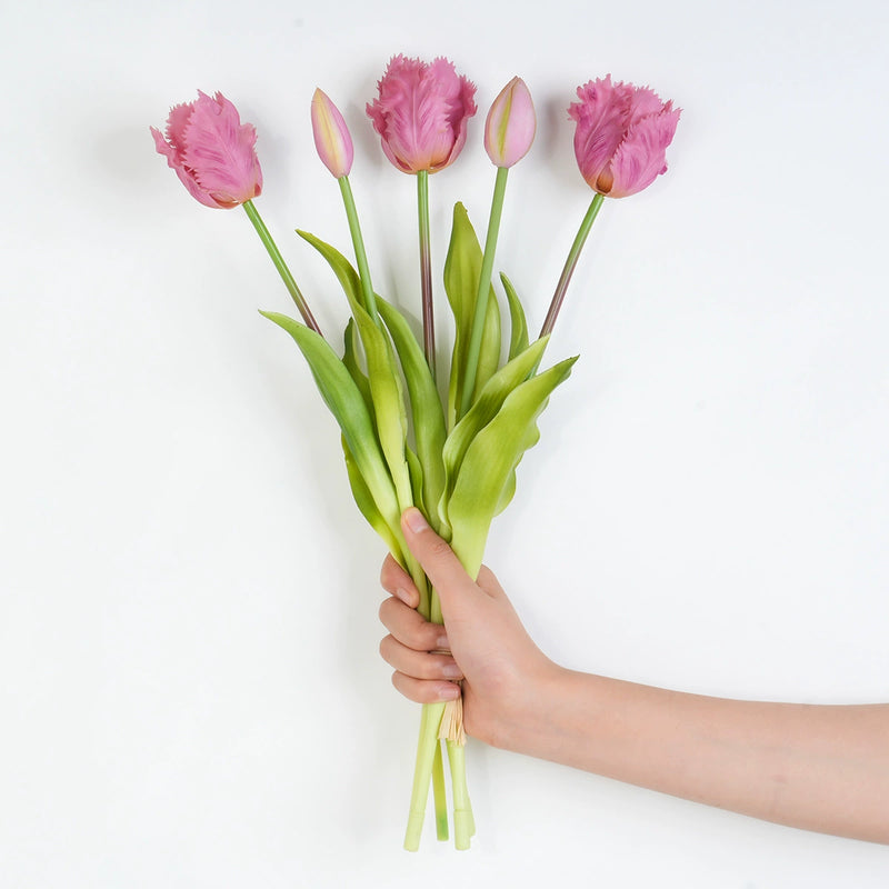 5-Bloom Real-Touch Artificial Tulip Bush, 16" Height, Perfect for Home Decor, Weddings, and Events