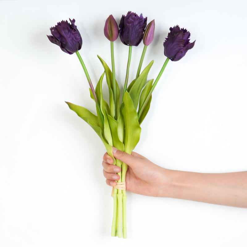 5-Bloom Real-Touch Artificial Tulip Bush, 16" Height, Perfect for Home Decor, Weddings, and Events