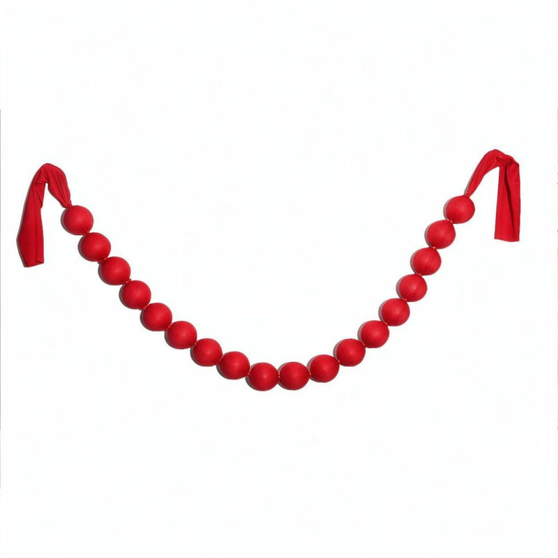 Red Fabric Ball Garland, 18 Balls, 91 Inches Long, Christmas Decorations