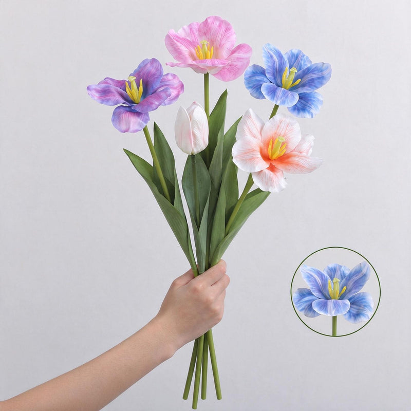 Single Stem PU Tulip, Realistic Artificial Flower, 26" Tall, Perfect for Weddings & Home Decor