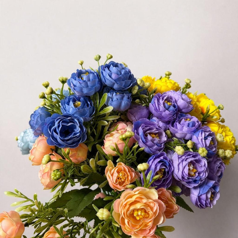 Artificial Rose Bush with 15 Blooms, Silk-Like Fabric, 13" Tall, for Home Decor, Weddings, Events