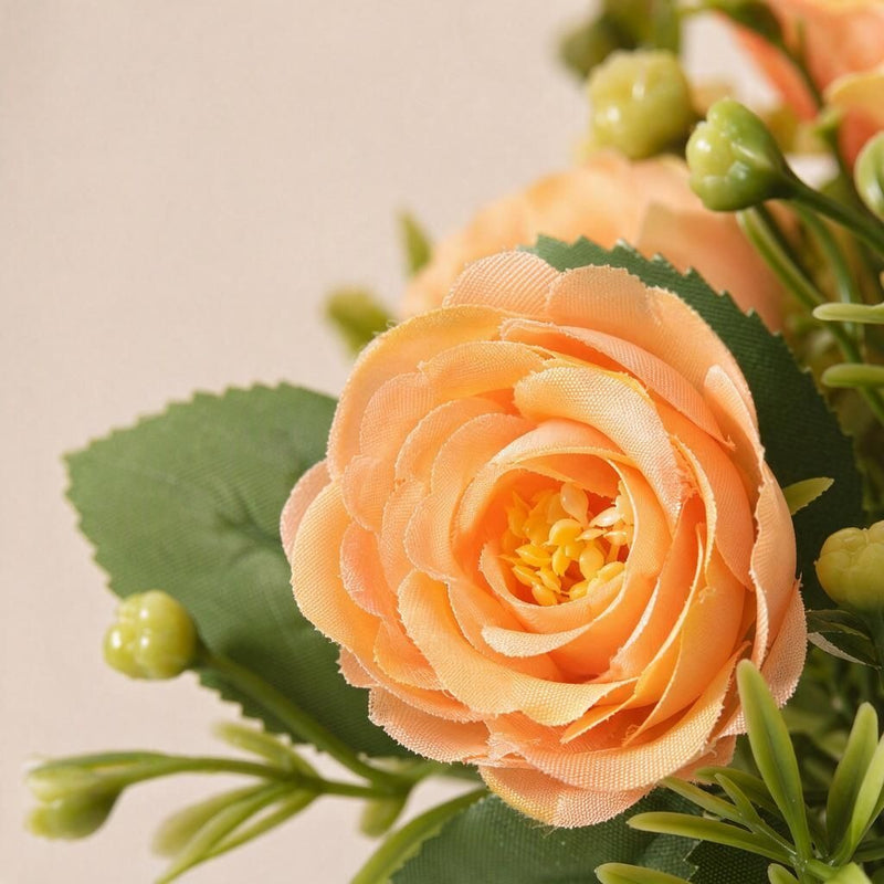 Artificial Rose Bush with 15 Blooms, Silk-Like Fabric, 13" Tall, for Home Decor, Weddings, Events