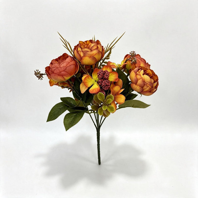 Artificial Peony Bush with 6 Blooms, Indoor Decorative Floral Arrangement for Weddings, Home Decor, 12" Tall