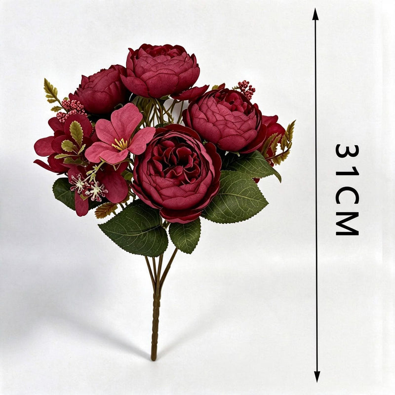 Artificial Peony Bush with 6 Blooms, Indoor Decorative Floral Arrangement for Weddings, Home Decor, 12" Tall