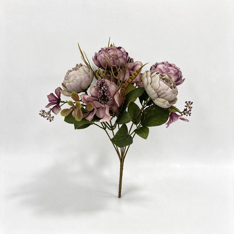 Artificial Peony Bush with 6 Blooms, Indoor Decorative Floral Arrangement for Weddings, Home Decor, 12" Tall