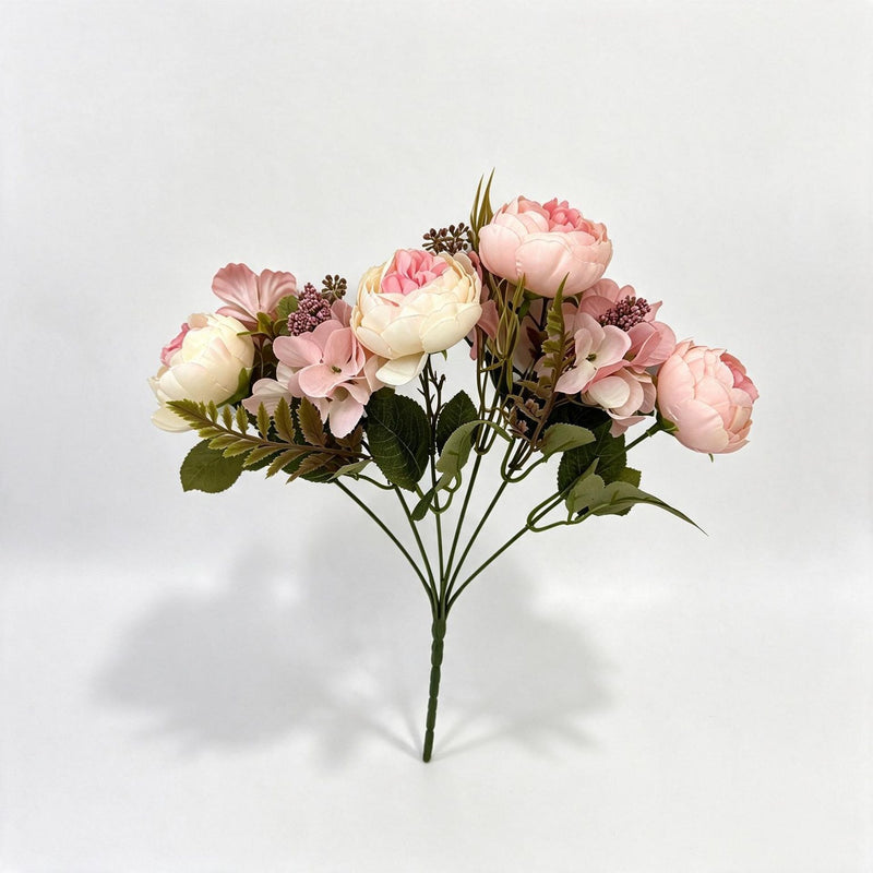 Artificial Peony Bush with 6 Blooms, Indoor Decorative Floral Arrangement for Weddings, Home Decor, 12" Tall