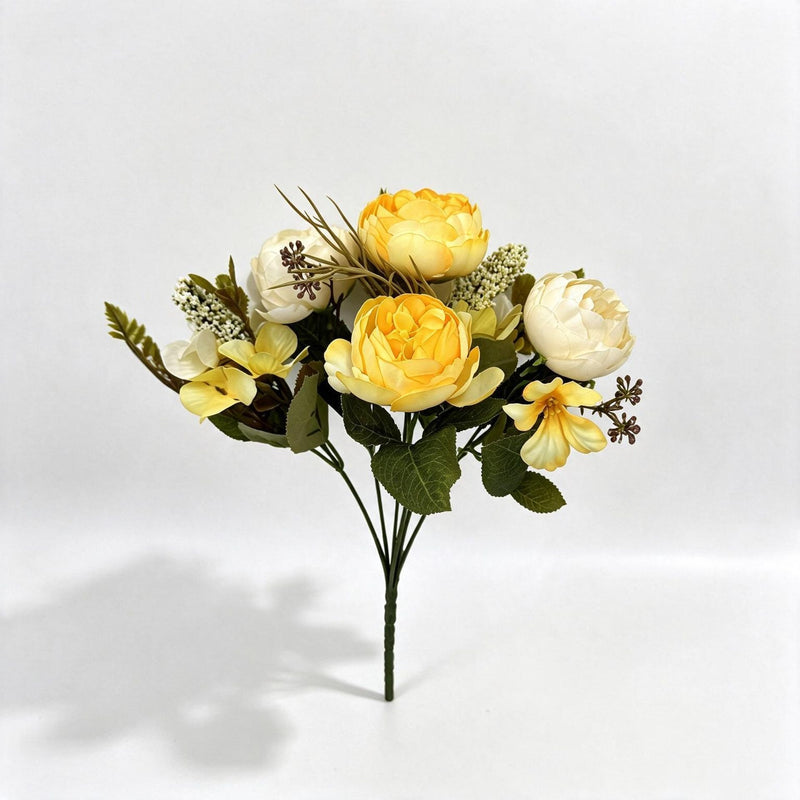 Artificial Peony Bush with 6 Blooms, Indoor Decorative Floral Arrangement for Weddings, Home Decor, 12" Tall
