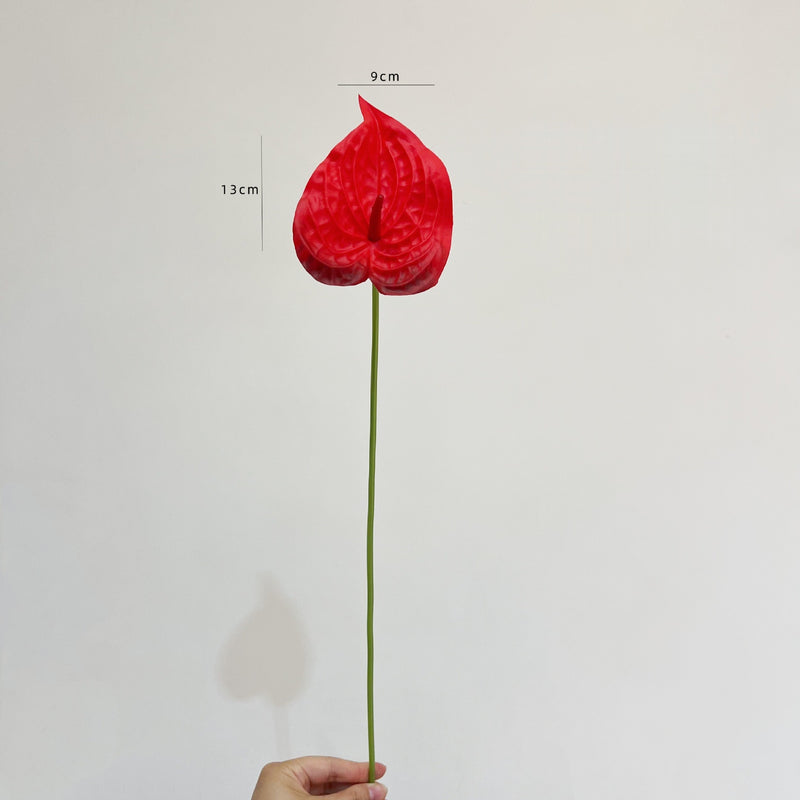 Single Stem PU Anthurium Flamingo Flower, Retro Modern Style, 22" Tall, Wedding or Home Decor