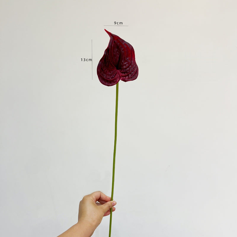 Single Stem PU Anthurium Flamingo Flower, Retro Modern Style, 22" Tall, Wedding or Home Decor