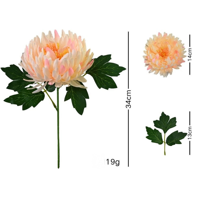 Single Stem Chrysanthemum Artificial Flower, Silk-Like Fabric, 14cm Bloom, Indoor/Outdoor Use, UV-Resistant