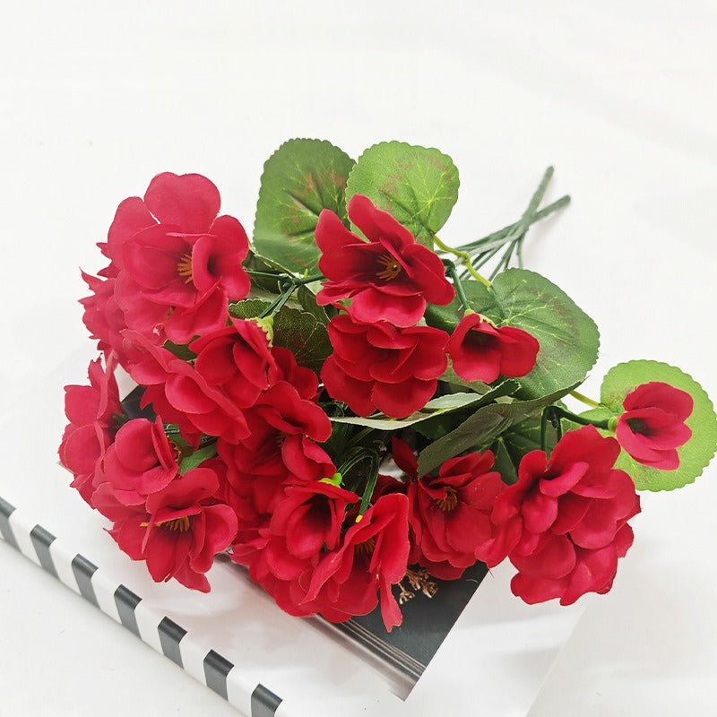 Artificial Geranium Bush with 5 Blooms, 13 Inches, Silk-Like Fabric and Plastic, for Indoor and Outdoor Decor