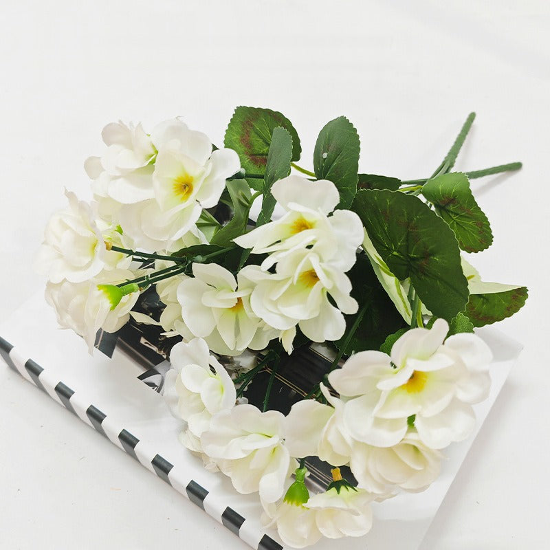 Artificial Geranium Bush with 5 Blooms, 13 Inches, Silk-Like Fabric and Plastic, for Indoor and Outdoor Decor