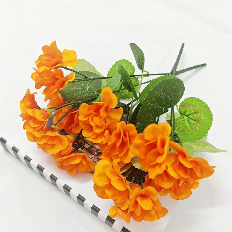 Artificial Geranium Bush with 5 Blooms, 13 Inches, Silk-Like Fabric and Plastic, for Indoor and Outdoor Decor