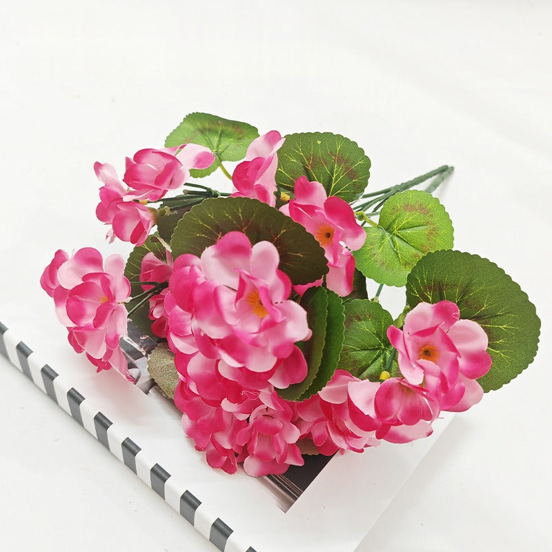 Artificial Geranium Bush with 5 Blooms, 13 Inches, Silk-Like Fabric and Plastic, for Indoor and Outdoor Decor