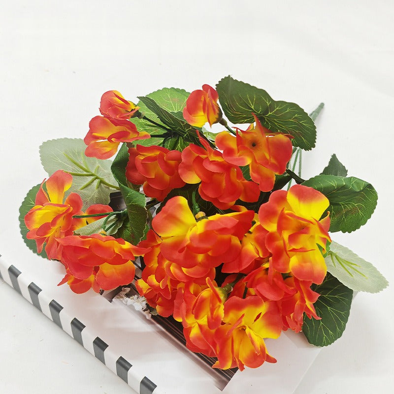 Artificial Geranium Bush with 5 Blooms, 13 Inches, Silk-Like Fabric and Plastic, for Indoor and Outdoor Decor
