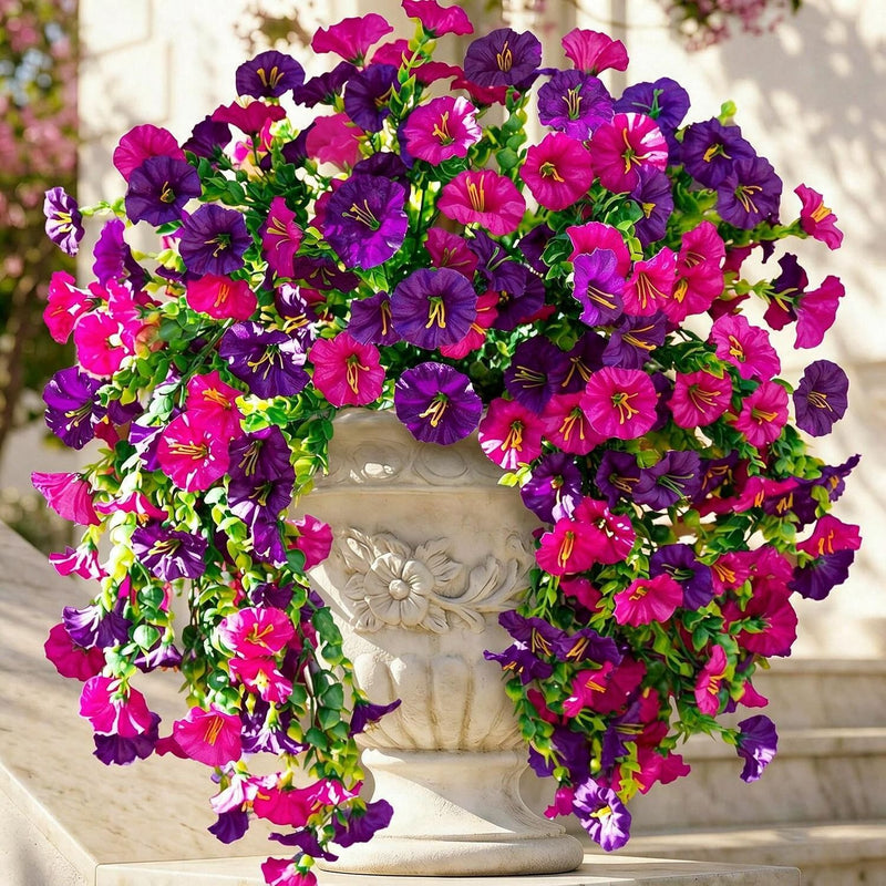 Artificial Morning Glory Vine, Set of 4, 18" Length, Silk-Like Fabric, Perfect for Indoor & Outdoor Decor