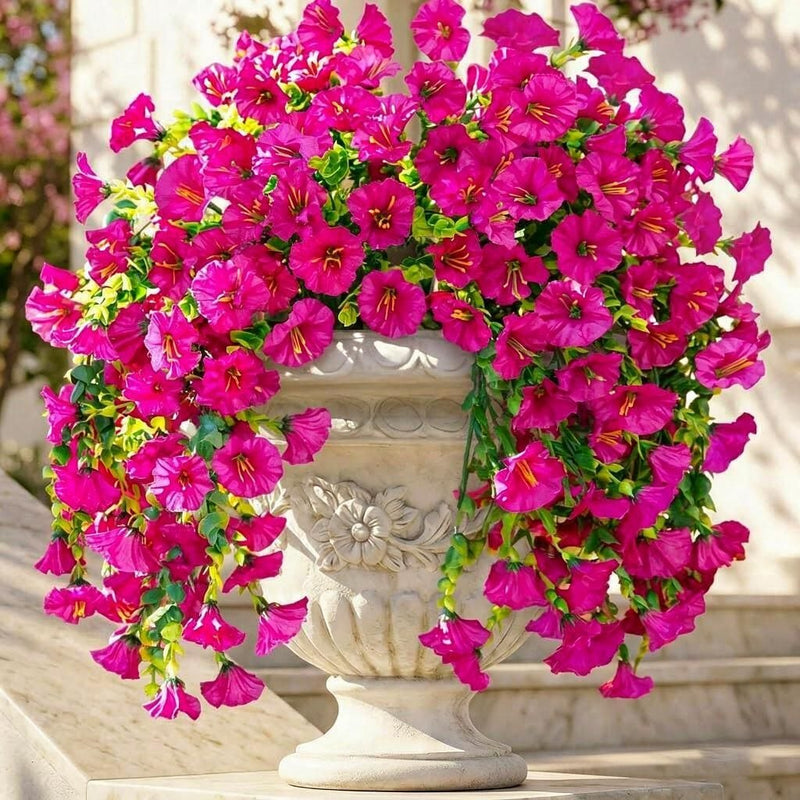 Artificial Morning Glory Vine, Set of 4, 18" Length, Silk-Like Fabric, Perfect for Indoor & Outdoor Decor