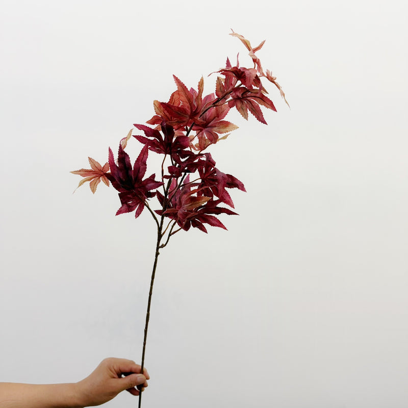 Single Stem Artificial Red Maple Leaf, 31" Faux Silk Fall Decoration for Wedding, Home, and Office Decor