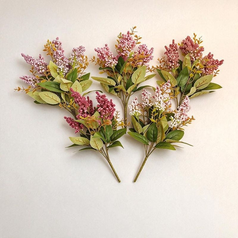 7-Bloom Wild Berry Foam Bush, 16" Tall, Faux Silk Flowers for Home Decor, Wedding Arrangements, and Events