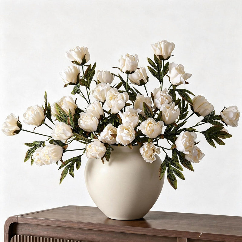 Artificial Peony Bush with 4 Blooms, Silk-Like Fabric, 18" Height, Perfect for Weddings, Events, and Home Decor