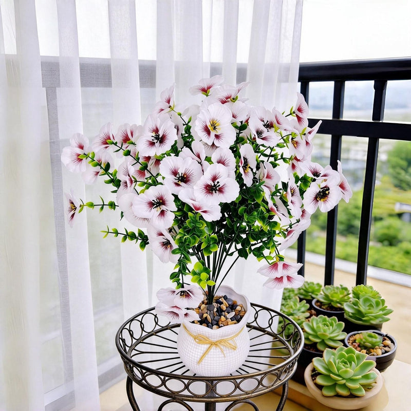 Artificial Eucalyptus Single Stem with 3 Blooms, Silk-Like Fabric, 14 Inches, for Weddings, Events, and Home Decor