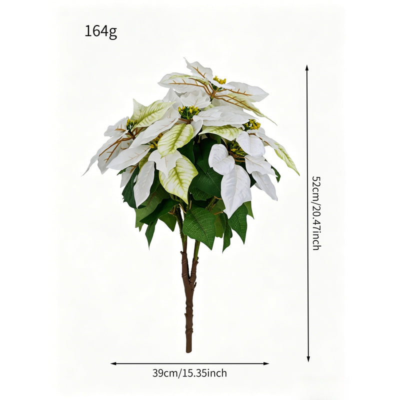 Artificial Poinsettia Christmas Flower Bush, 20" Height, Silk-Like Fabric, Indoor Holiday Decor