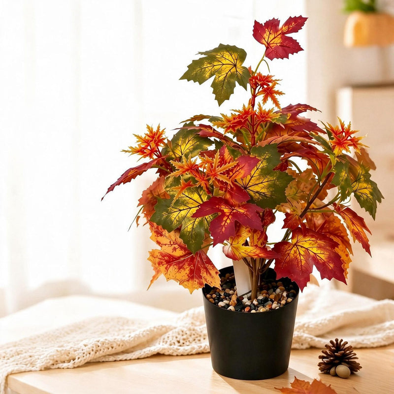 Artificial Maple Leaf Bush, 18.5" Tall, Plastic, for Wedding, Home, and Event Decor