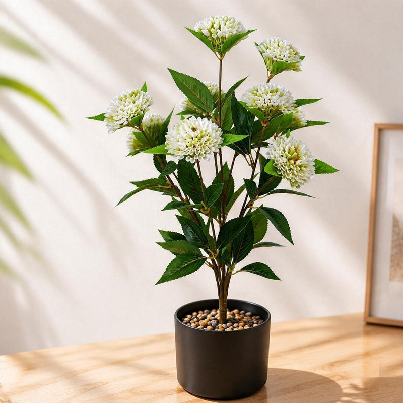 22" Artificial Chrysanthemum Bush with 9 Blooms, Plastic, Modern Style for Weddings, Events, Home Decor