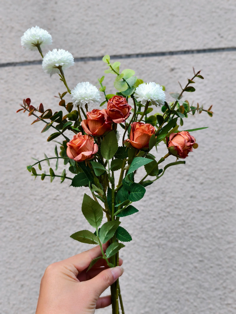 Eucalyptus, Spray Rose, and Chrysanthemum Bouquet, 42cm, Silk-Like Fabric, Perfect for Weddings and Home Decor