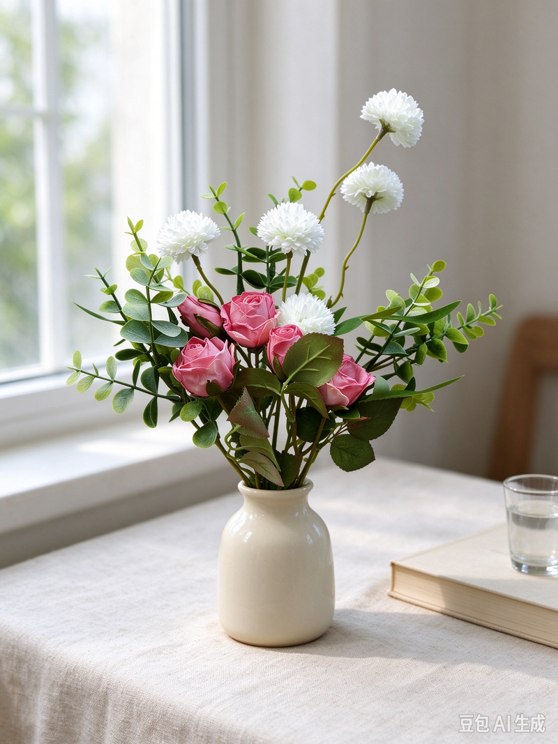 Eucalyptus, Spray Rose, and Chrysanthemum Bouquet, 42cm, Silk-Like Fabric, Perfect for Weddings and Home Decor