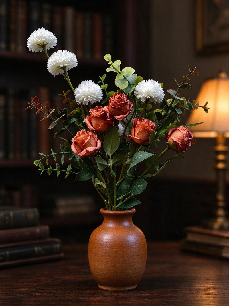 Eucalyptus, Spray Rose, and Chrysanthemum Bouquet, 42cm, Silk-Like Fabric, Perfect for Weddings and Home Decor