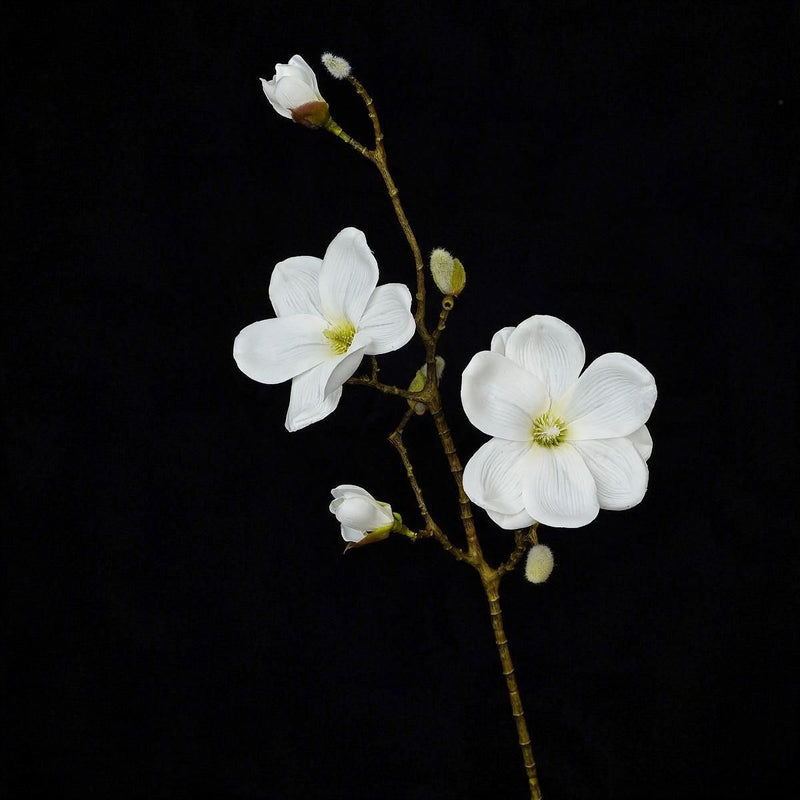 Single Stem Magnolia with 4 Blooms, PU Material, 27" Tall, Perfect for Weddings, Home Decor, and Events