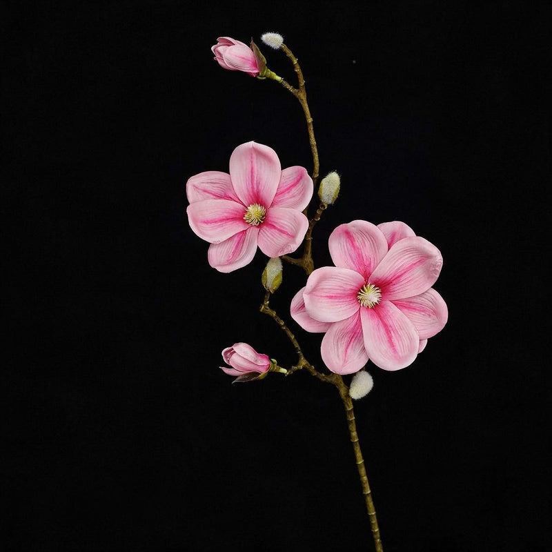 Single Stem Magnolia with 4 Blooms, PU Material, 27" Tall, Perfect for Weddings, Home Decor, and Events