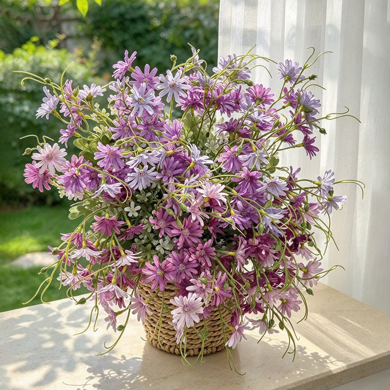 Artificial Chrysanthemum Bush, 15" Tall, Realistic Dutch Daisy Style, Perfect for Home Decor, Weddings, and Events