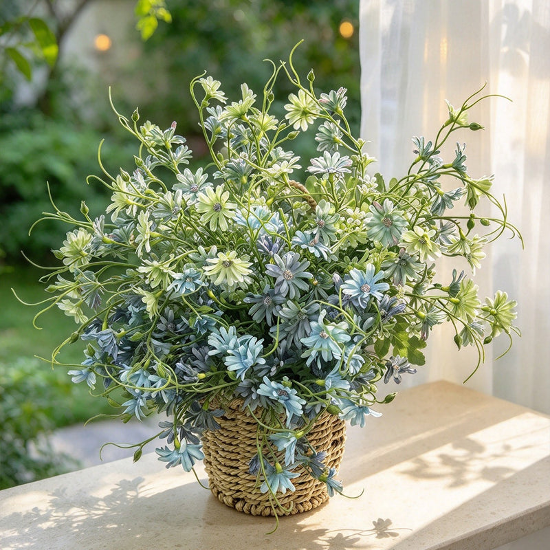 Artificial Chrysanthemum Bush, 15" Tall, Realistic Dutch Daisy Style, Perfect for Home Decor, Weddings, and Events