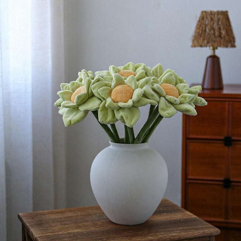 Faux Plush Lotus Flower, Single Stem with Bendable Wire, 17" Tall, Home Decor & Wedding Arrangements