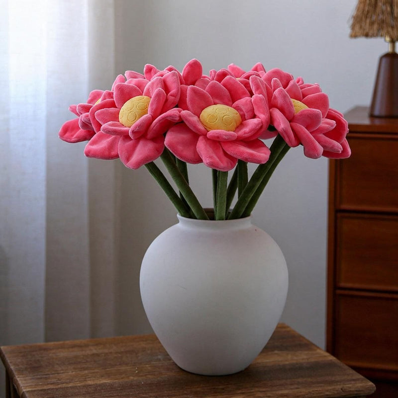 Faux Plush Lotus Flower, Single Stem with Bendable Wire, 17" Tall, Home Decor & Wedding Arrangements