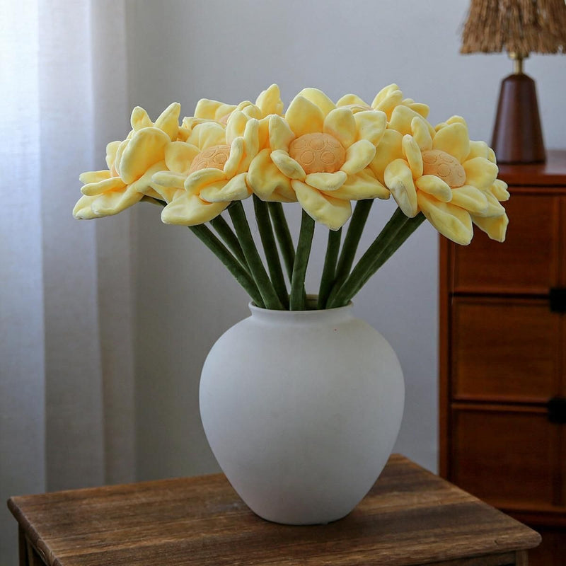 Faux Plush Lotus Flower, Single Stem with Bendable Wire, 17" Tall, Home Decor & Wedding Arrangements