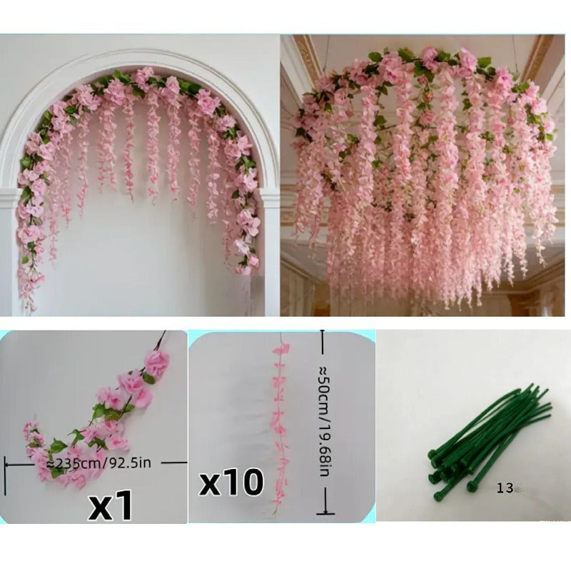 Artificial Wisteria Garland Vine, Silk-Like Fabric, 91" Long, Indoor Decor for Home, Wedding, or Events