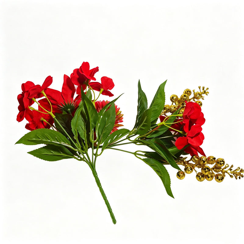 10" Poinsettia Bush with 5 Blooms, Christmas Faux Flowers for Holiday Decor, Silk-Like Fabric