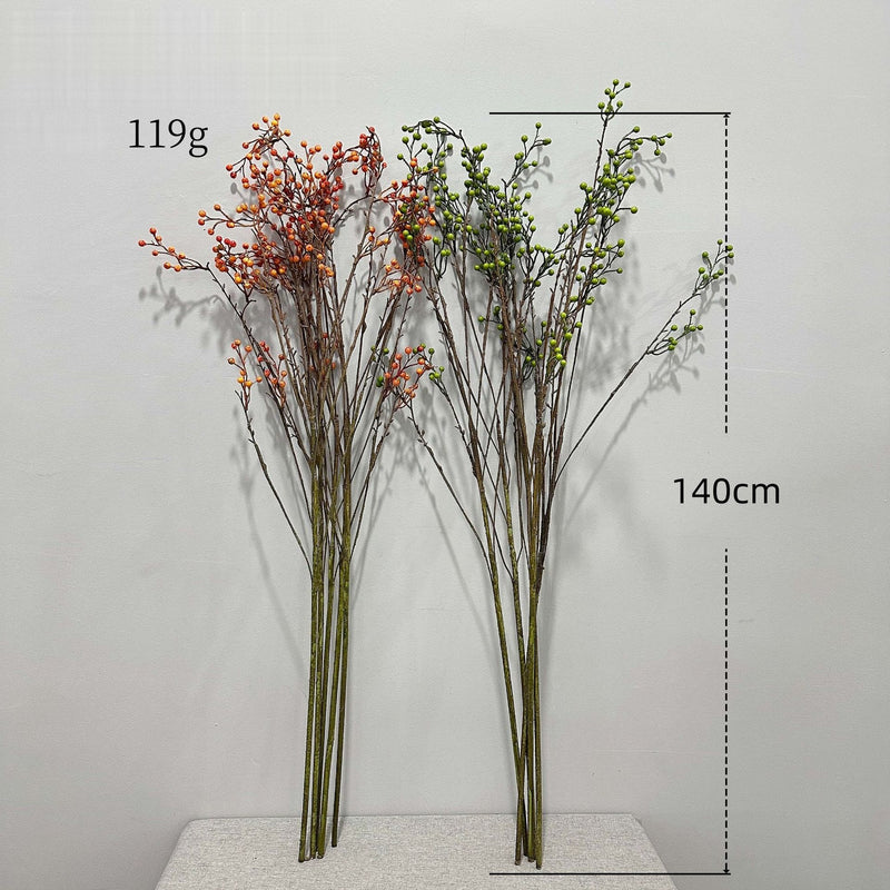 Artificial Red Berry Bush, 55" Long Faux Foam Berry Stems for Wedding Centerpieces, Home Decor, and Commercial Displays