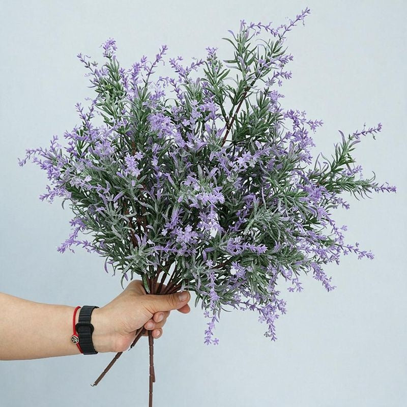 Artificial Lavender & Water Grass Stems, Single Stem with Natural Look, 18.5" for Weddings, Home & Office Decor