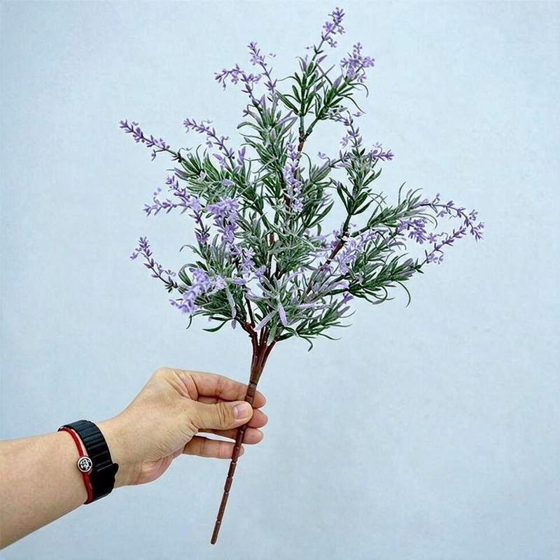 Artificial Lavender & Water Grass Stems, Single Stem with Natural Look, 18.5" for Weddings, Home & Office Decor