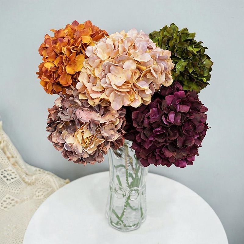 Single Stem Burnt Edge Hydrangea, 28" Tall, Faux Silk Flower for Weddings, Home Decor, and Events