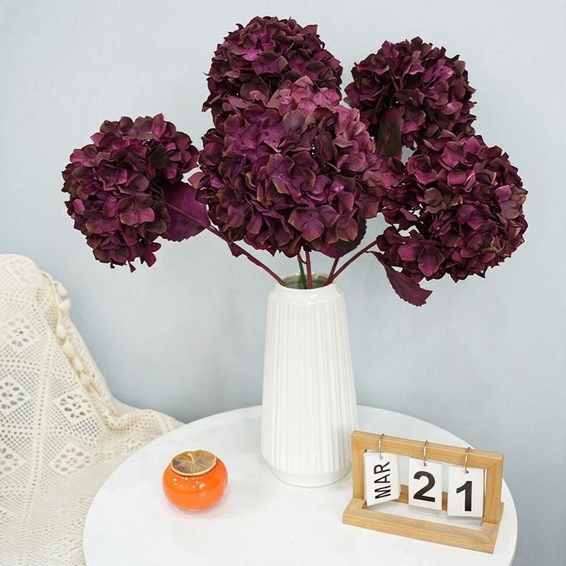 Single Stem Burnt Edge Hydrangea, 28" Tall, Faux Silk Flower for Weddings, Home Decor, and Events
